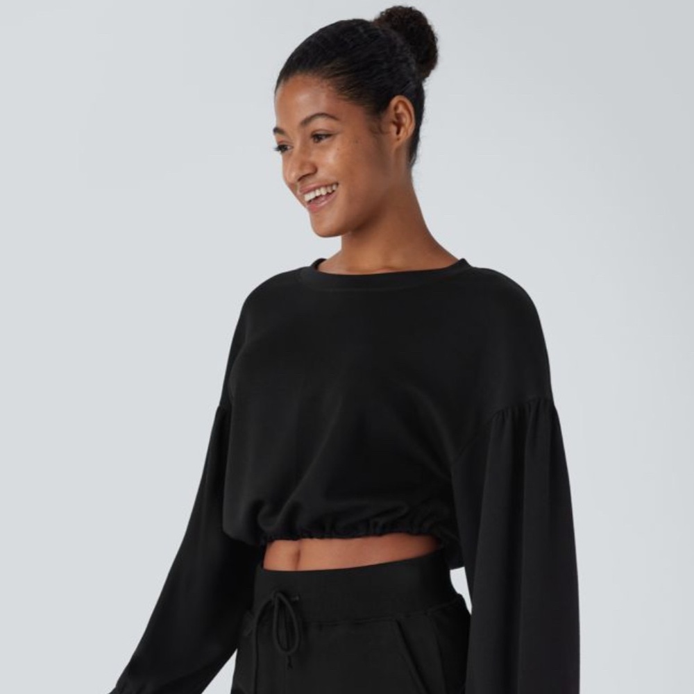 Halara Bishop Drawstring Tie Back Long Sleeve Cropped Casual Sweatshirt M